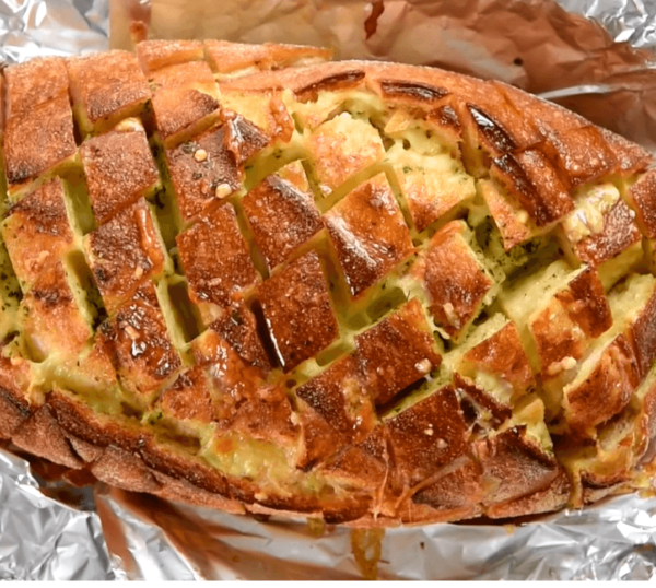 Savory cheesy garlic pull-apart bread fresh from the oven